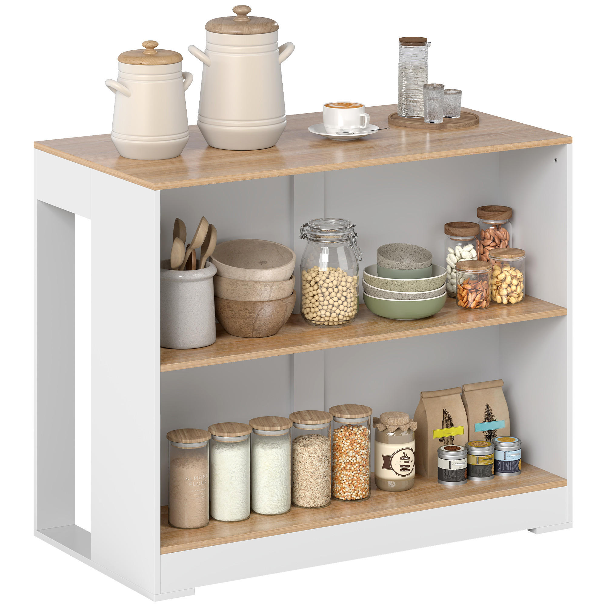 BARTISCH DE-14798 3-stufig mit 2 offenen Fächern Weiß/Holzoptik - Weiß, Holzwerkstoff (113/60/90cm) - ComfortXL