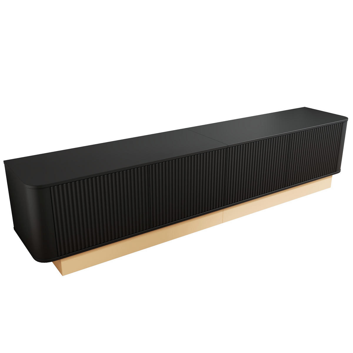 TV-LOWBOARD Luxus-Rillen-Design & abgerundete Ecken - Schwarz, Holzwerkstoff (200/47.5/40cm) - Urban Meuble