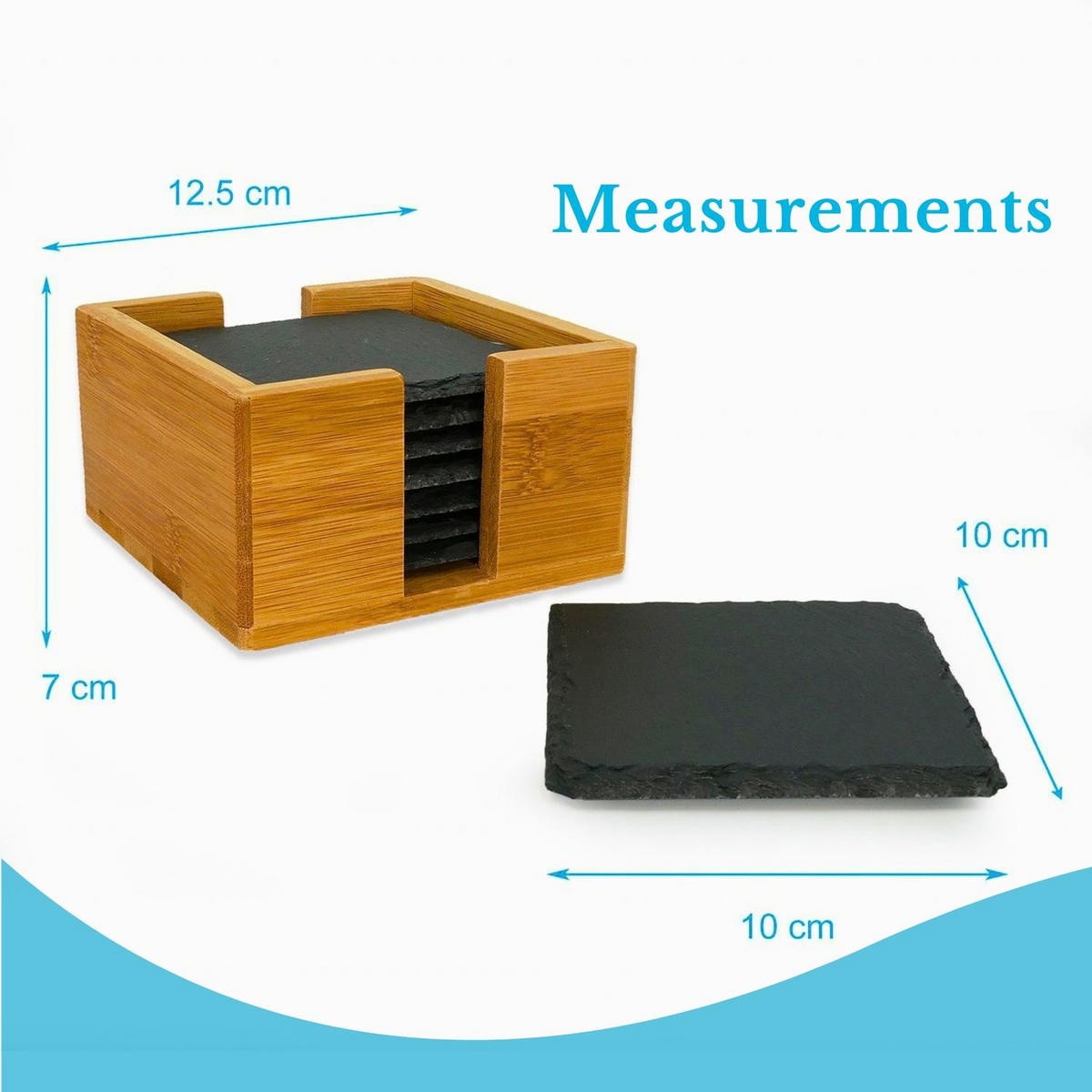 UNTERSETZER-SET mit Bambushalterung und Kreidestiften (11-tlg.) - Schwarz, Stein (10/10cm) - Intirilife