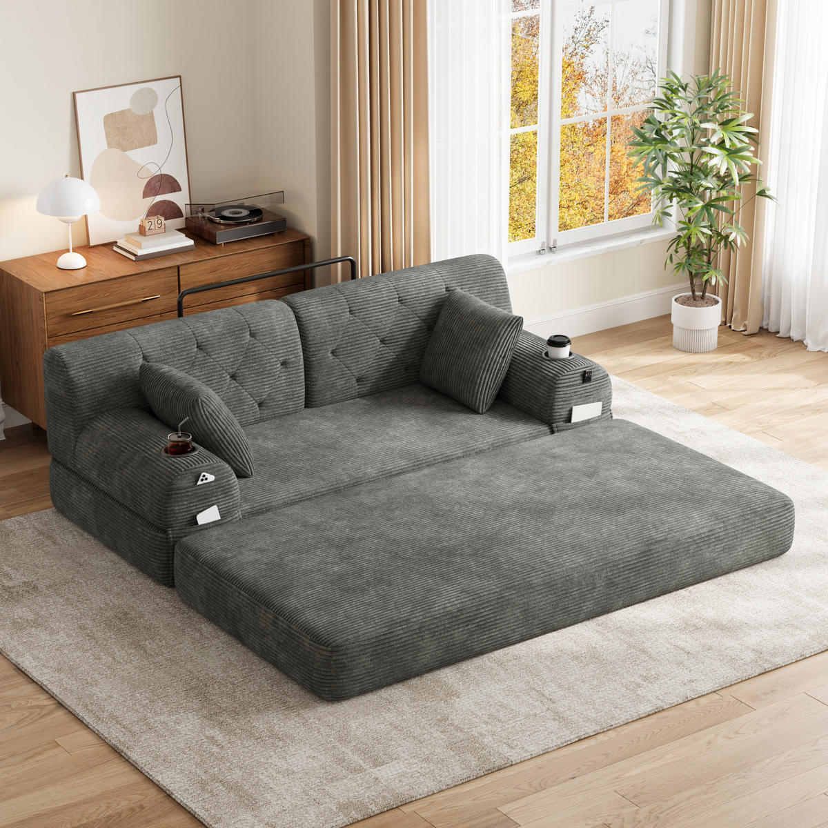 SCHLAFSOFA 2-Sitzer mit Schlaffunktion 168 x 80 cm Cord Dunkelgrau - Dunkelgrau, Kunststoff (80/81/168cm) - Meubliv