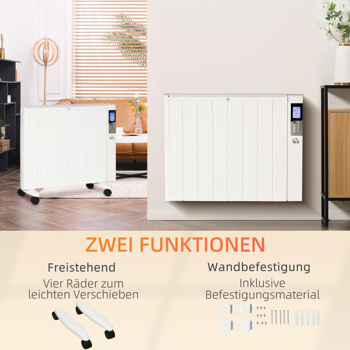 HEIZLÜFTER mit LCD-Display, Luftheizung, Fernbedienung, für 15 m² Räume, Weiß - Weiß, Metall (7.5/58.5/75cm) - HOMCOM