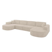 WOHNLANDSCHAFT MARI-U2 - 388x171x79 cm Beige Velours - Beige/Schwarz, Holzwerkstoff/Kunststoff (388/79/171cm) - ALTDECOR