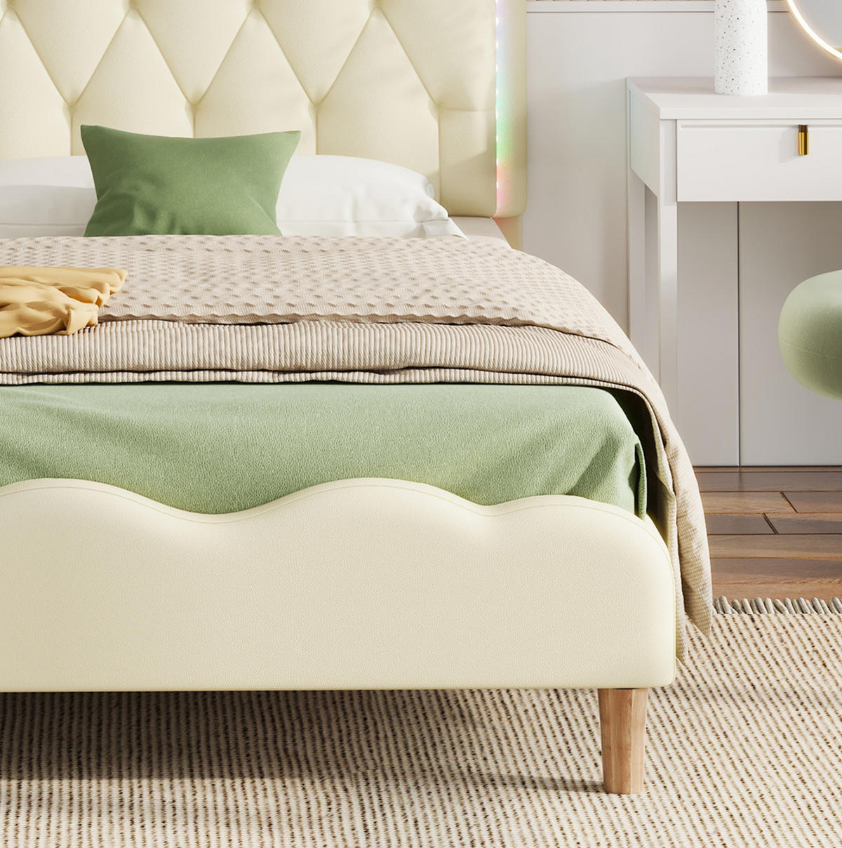POLSTERBETT 90/200 cm Beige aus PU mit LED-Beleuchtung - Beige, Kunststoff (90/200cm) - OKMYHOME