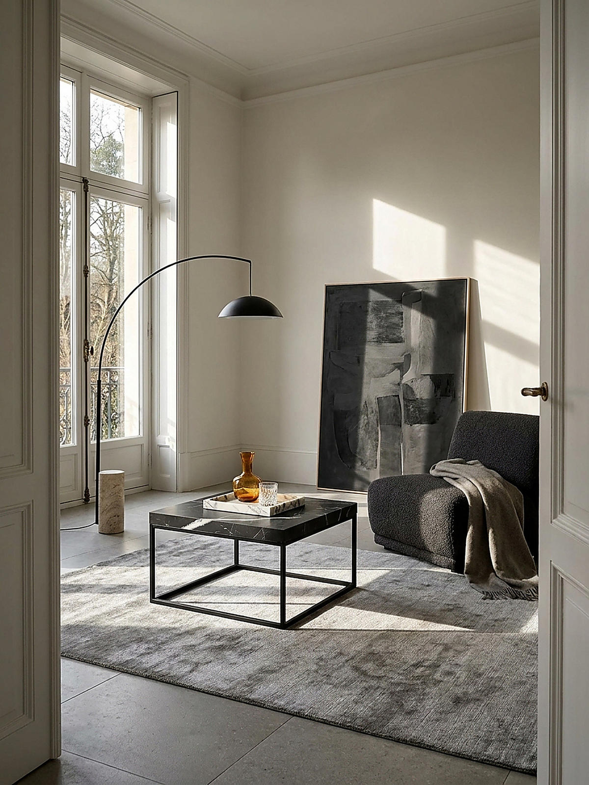 COUCHTISCH in Stein-Optik mit Metallbeinen im modernen Design, Schwarz 60x60x38 cm - Schwarz, Holzwerkstoff/Metall (60/60/38cm) - KADIMA DESIGN