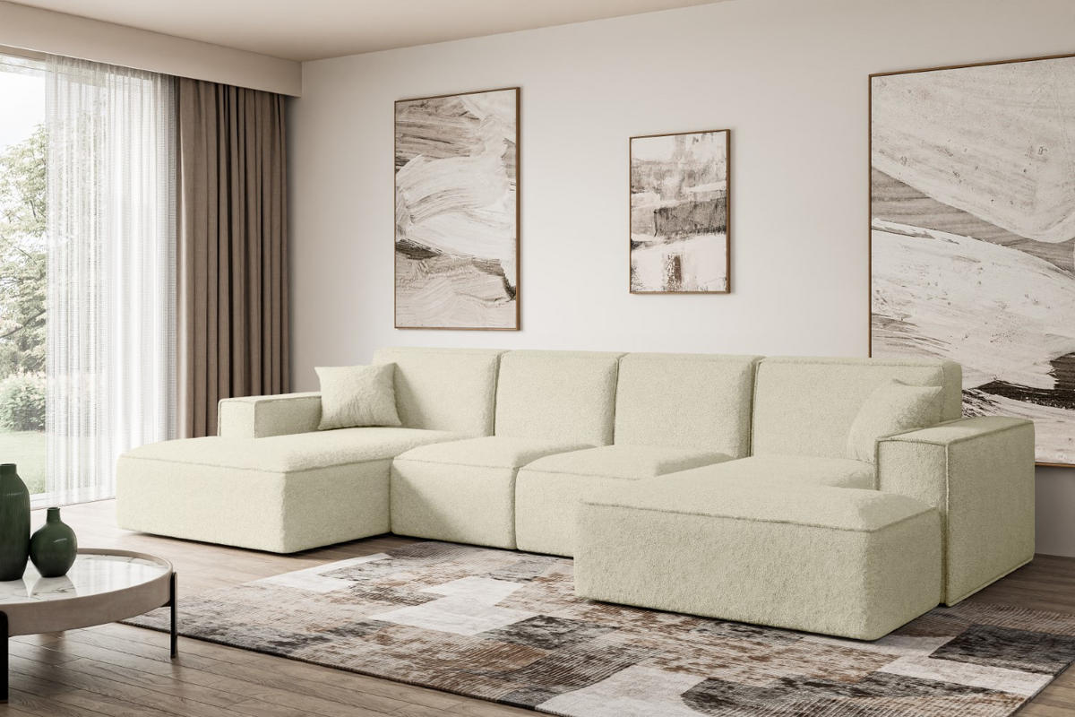 WOHNLANDSCHAFT SIERRA-U - 344x165x73 cm Beige Bouclé - Beige/Schwarz, Holzwerkstoff/Kunststoff (344/73/165cm) - ALTDECOR