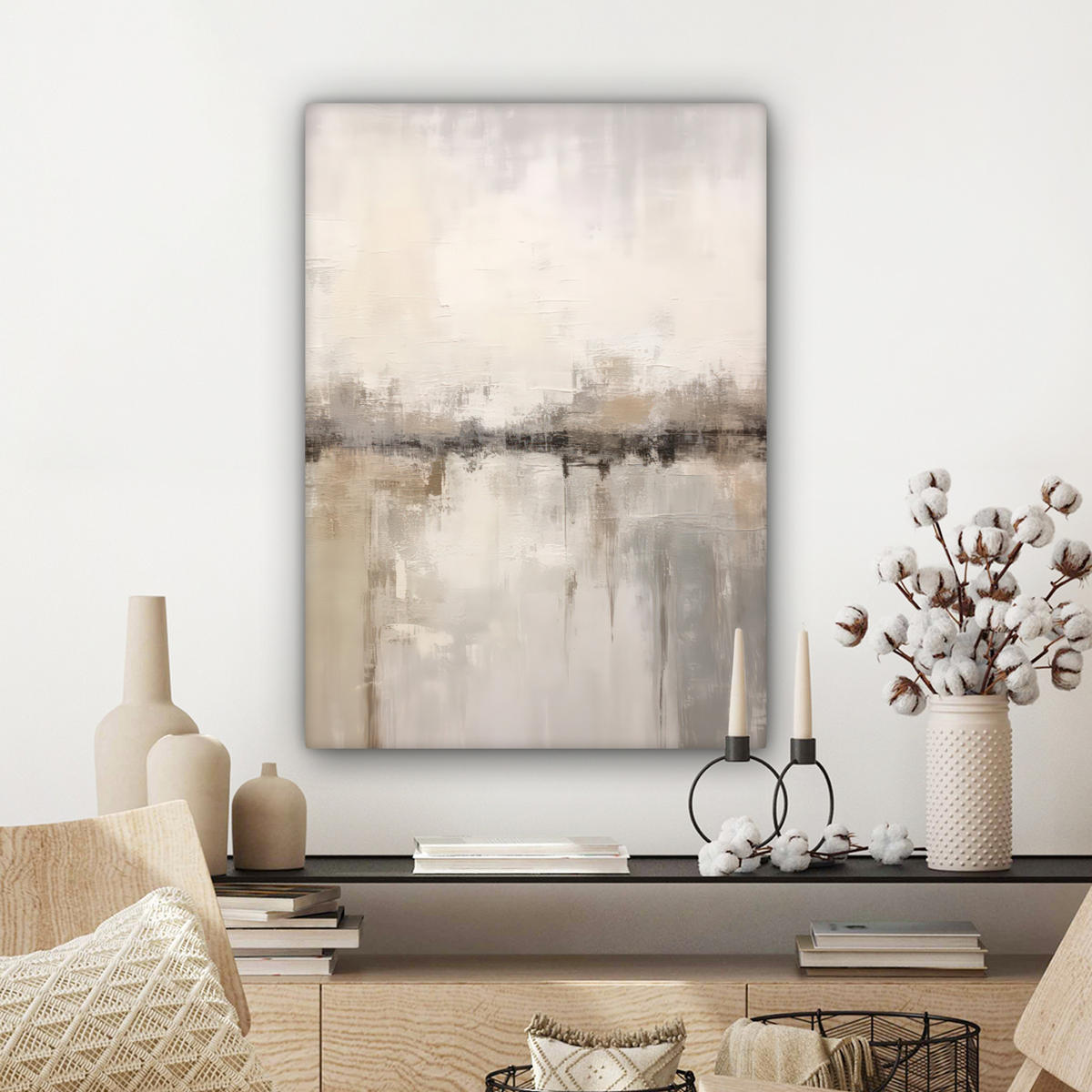 LEINWANDBILD Moderne Kunst - Abstrakt - Beige Wandbild Wohnzimmer 60x80 cm - Beige, Textil (60/80cm) - MuchoWow