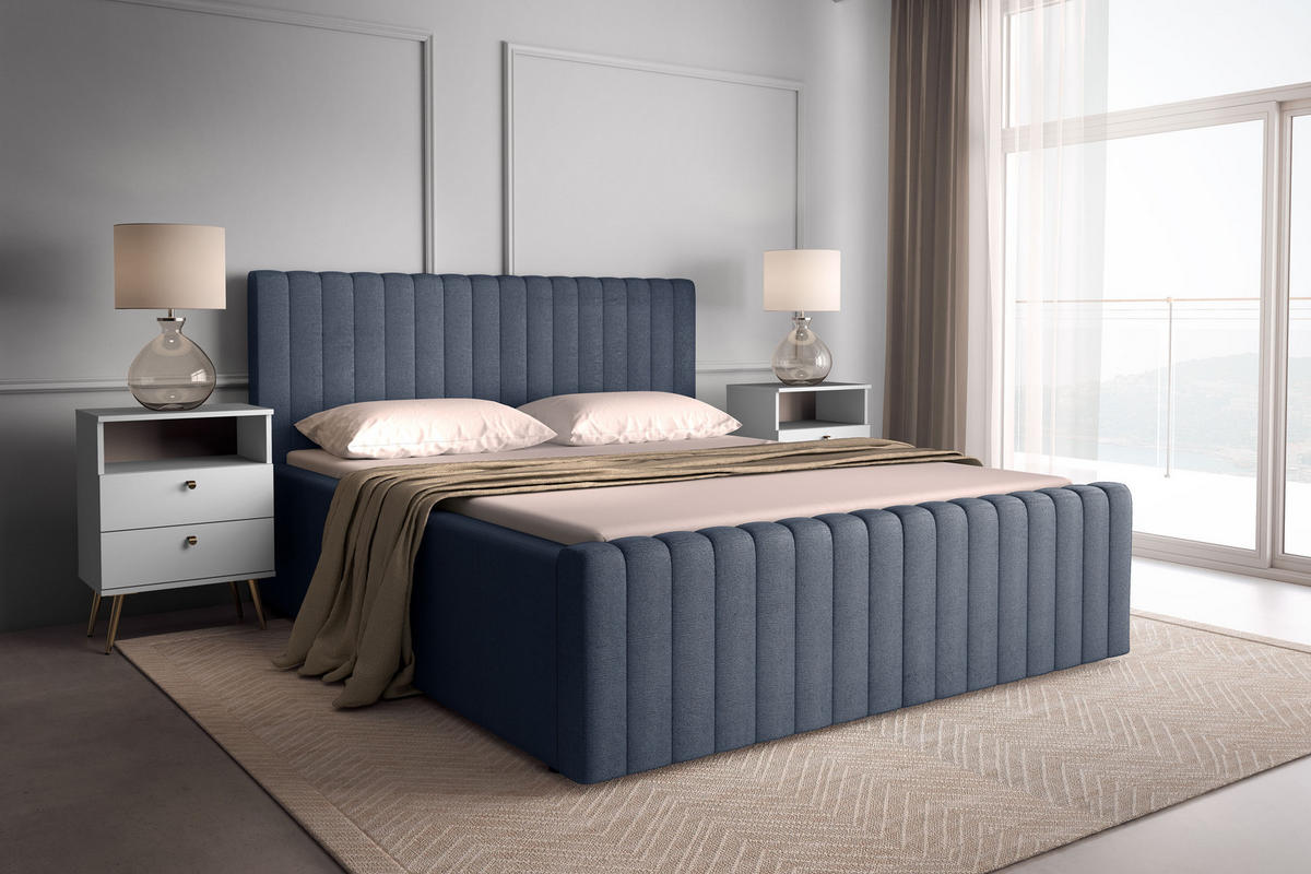 POLSTERBETT BELVIA – 120×200 cm mit Lattenrost, ohne Bettkasten Dunkelblau - Dunkelblau, Holzwerkstoff (120/200cm) - Milaros Markt
