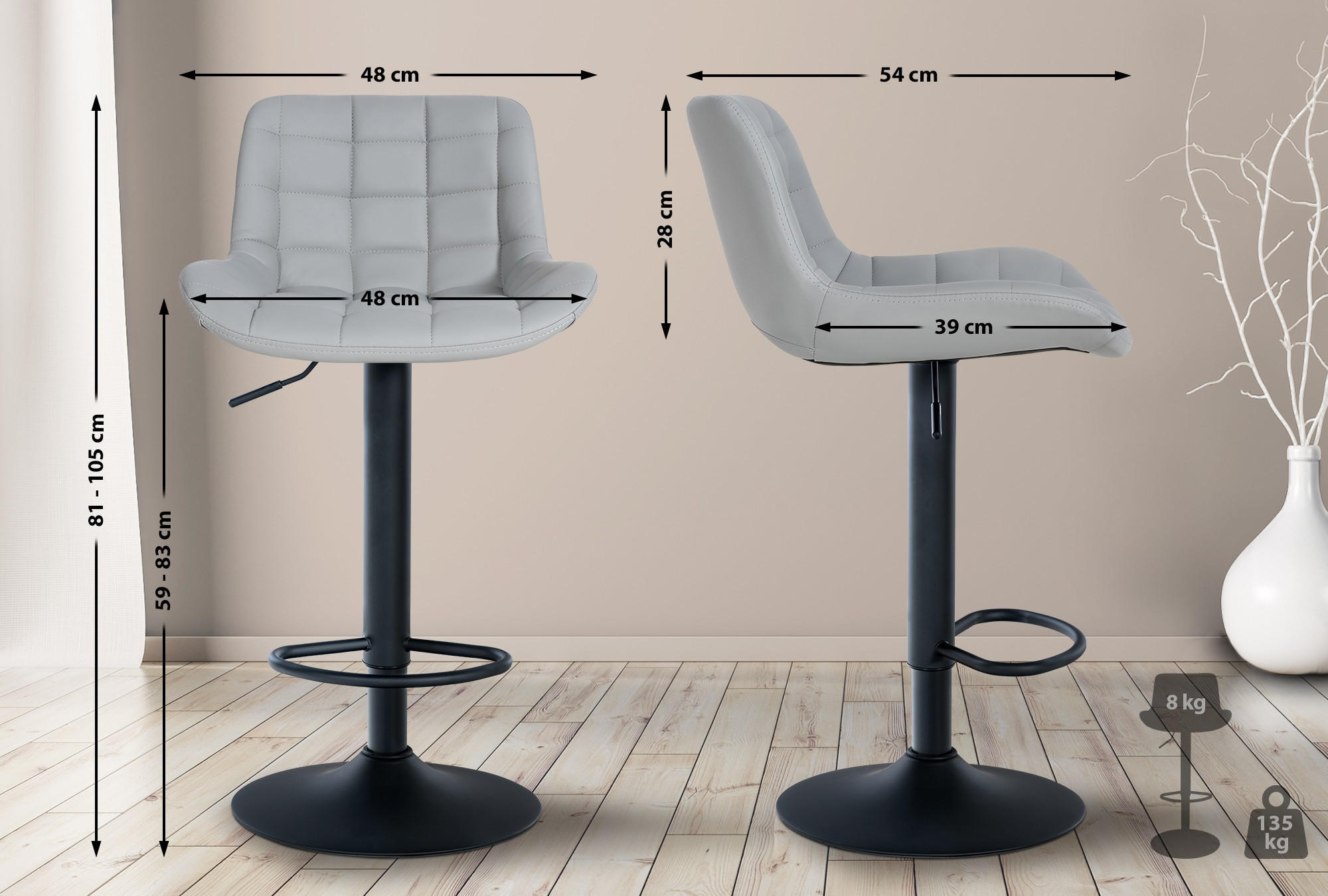 Thumbnail - CLP Barhocker, Grau, Textil, 48x81x54 cm, Esszimmer, Barmöbel, Barhocker