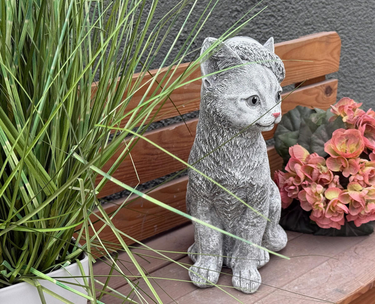 STEINFIGUR Katze Schlafmütze frostfest - Grau, Stein (13/30/22cm) - stoneandstyle