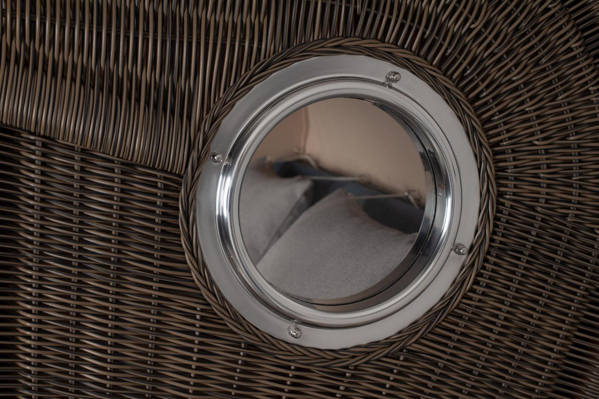 STRANDKORB Komplettset: Ammersee Mahagoni Bullauge - PE grau - Modell 593 - Grau, Holz/Kunststoff (125/165/80cm) - bene living