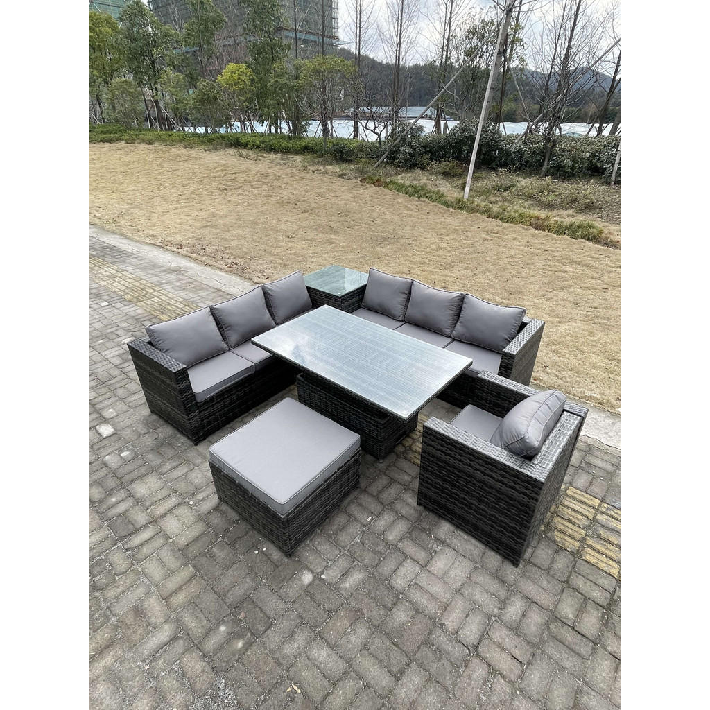 Thumbnail - Fimous Loungesofa, Dunkelgrau, Metall, Kunststoff, Glas, 8-Sitzer, Füllung: Schaumstoff, rechteckig, Loungemöbel, Lounge...