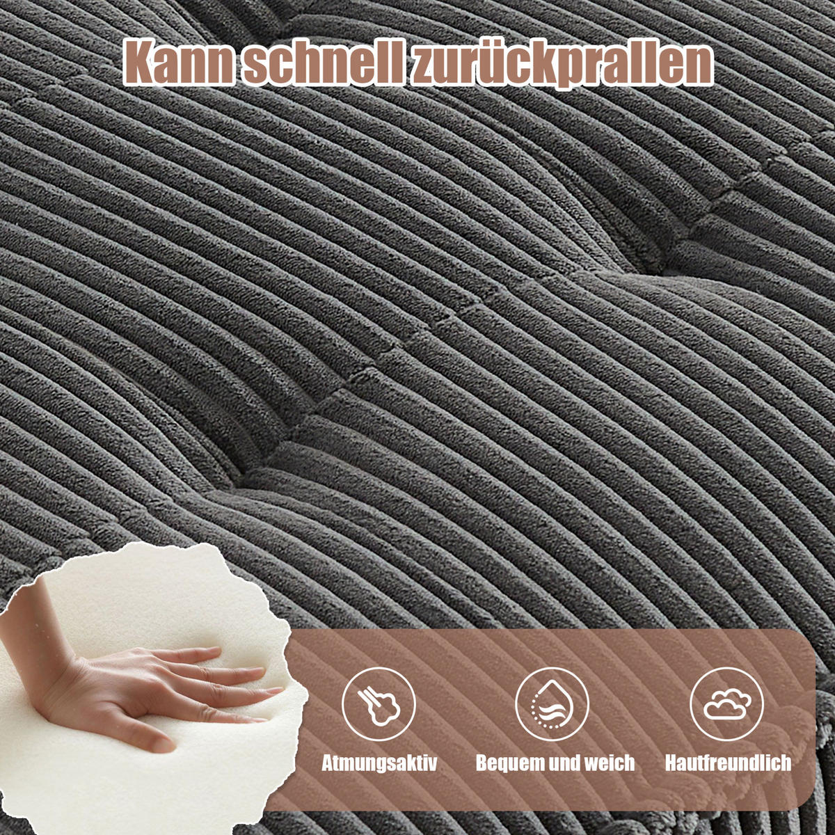 ECKSOFA 308/154/81.99 cm Grau aus Cord als 6-Sitzer - Grau, Textil (70/77cm) - OKMYHOME