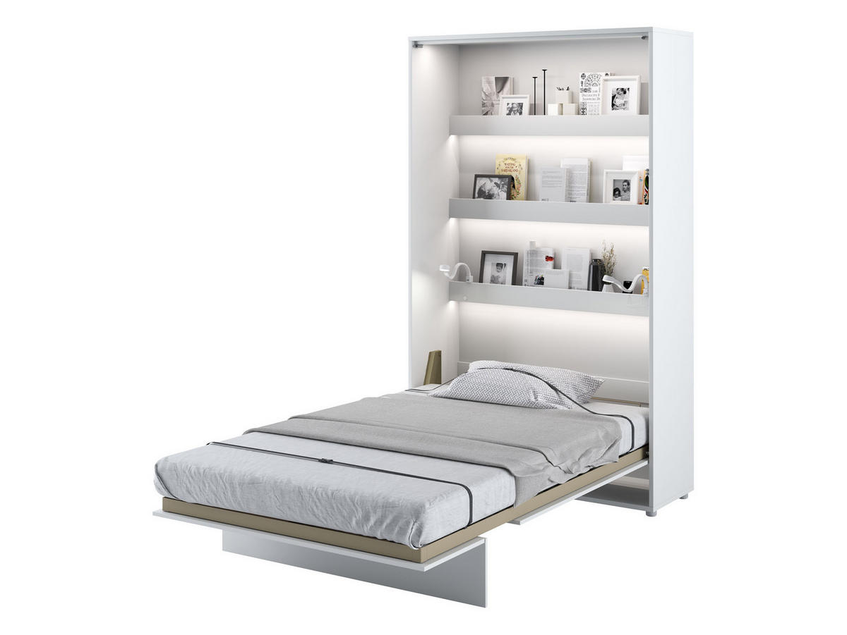 SCHRANKBETT Bed-Concept BC-02 120x200 mit zwei LED-Lampe - Weiß Hochglanz/Grau, Holz/Holzwerkstoff (120/200cm) - MIRJAN24
