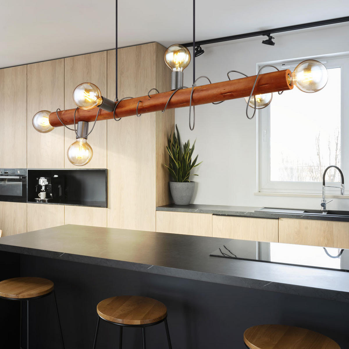 HÄNGELEUCHTE ALICE Holz Braun - Braun, Holz (100/20/120cm) - Globo Lighting