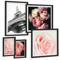 BILDER SET 5er Set - 50x50 cm & 20x30 cm & 40x60 cm Schwarzer Rahmen - Berge, Wasser, wunderschöne Landschaften - Schwarz, Kunststoff (40/60cm) - TULUP