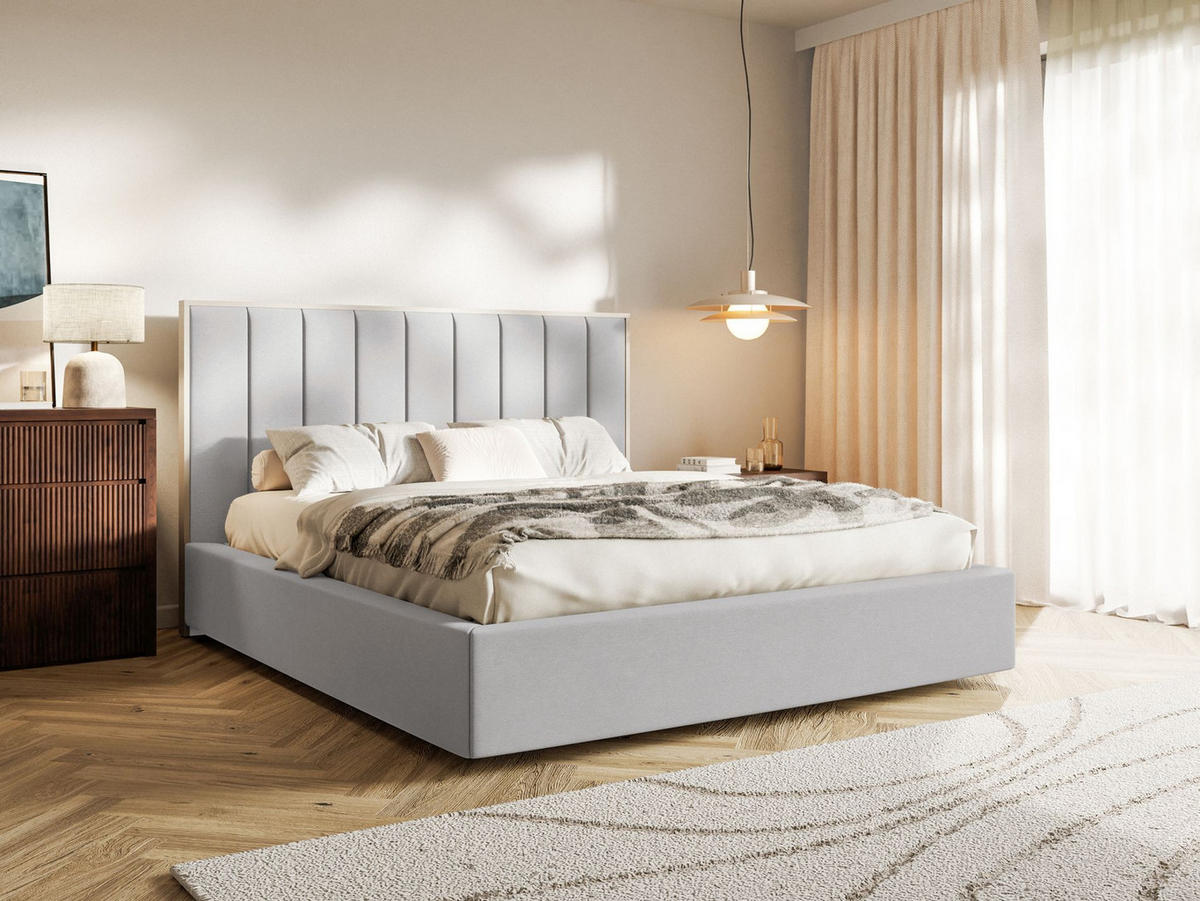 POLSTERBETT Togents Hellgrau mit Veloursbezug und Bettkasten, 140x200 cm - Hellgrau, Textil (140/200cm) - Selsey