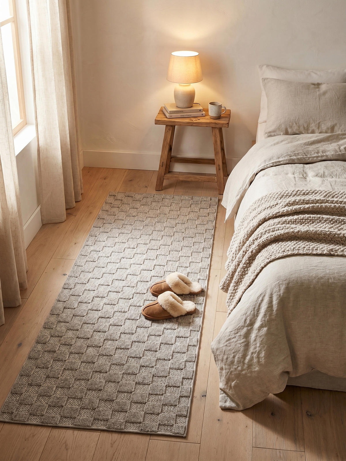 TEPPICH Flachgewebe LANGAU in Silber, mit Schachbrettmuster, 80 x 250 cm - Silberfarben, Textil (80/250cm) - KADIMA DESIGN