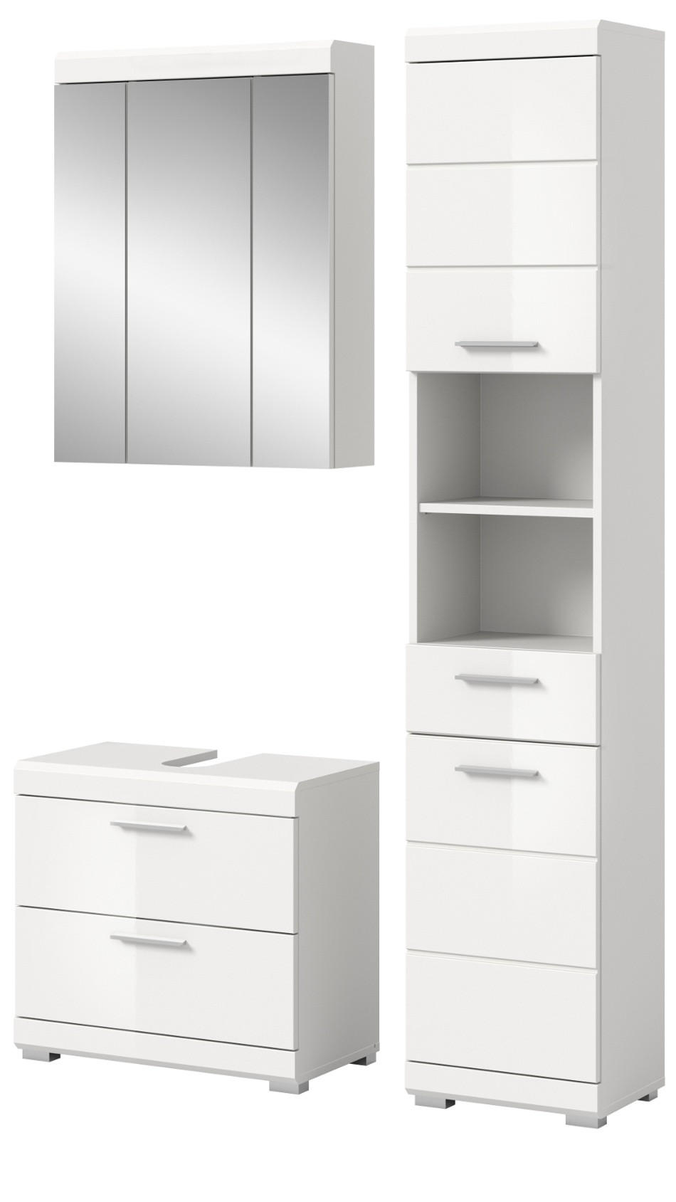 BADMÖBEL-SET weiß Hochglanz 3-teilig 112 cm, Komplettset mit viel Stauraum - Weiß Hochglanz, Glas/Holzwerkstoff (112/191/37cm) - Inn.Furn