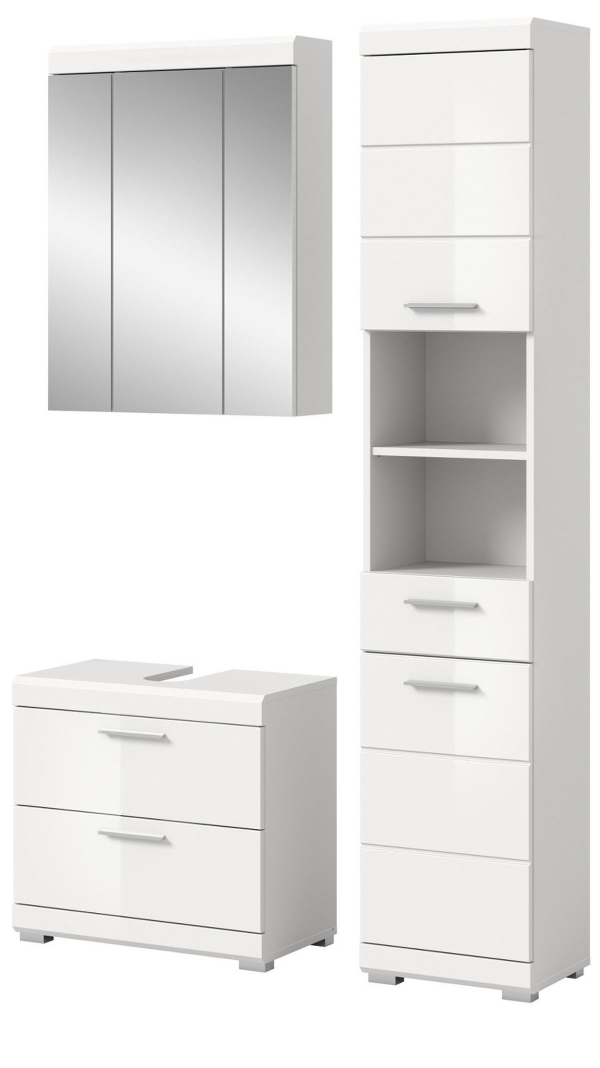 BADMÖBEL-SET weiß Hochglanz 3-teilig 112 cm, Komplettset mit viel Stauraum - Weiß Hochglanz, Glas/Holzwerkstoff (112/191/37cm) - Inn.Furn
