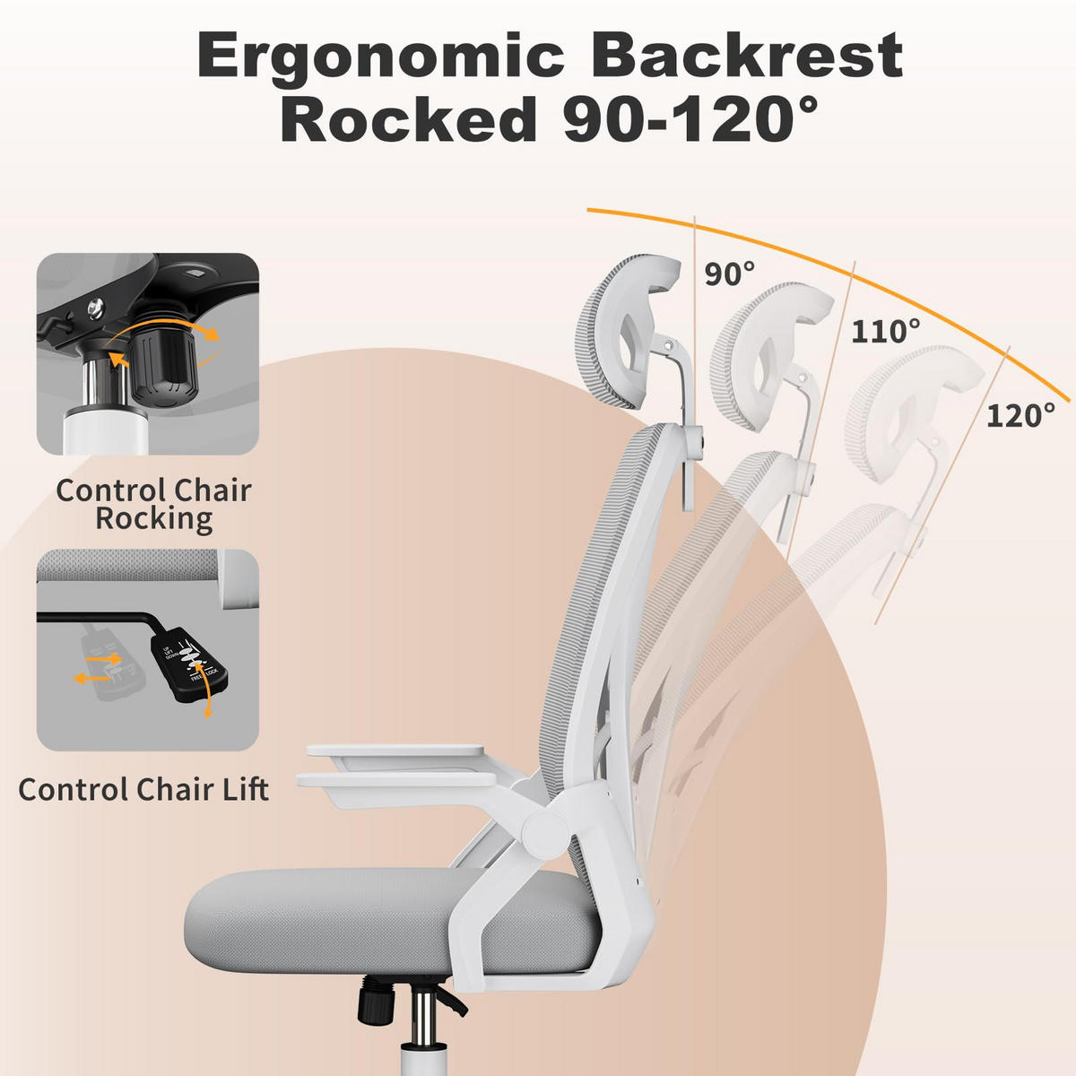 DREHSTUHL Webstoff Weiß-Grau ergonomisch klappbare Armlehnen - Grau, Kunststoff (24/48/53cm) - Rattrix