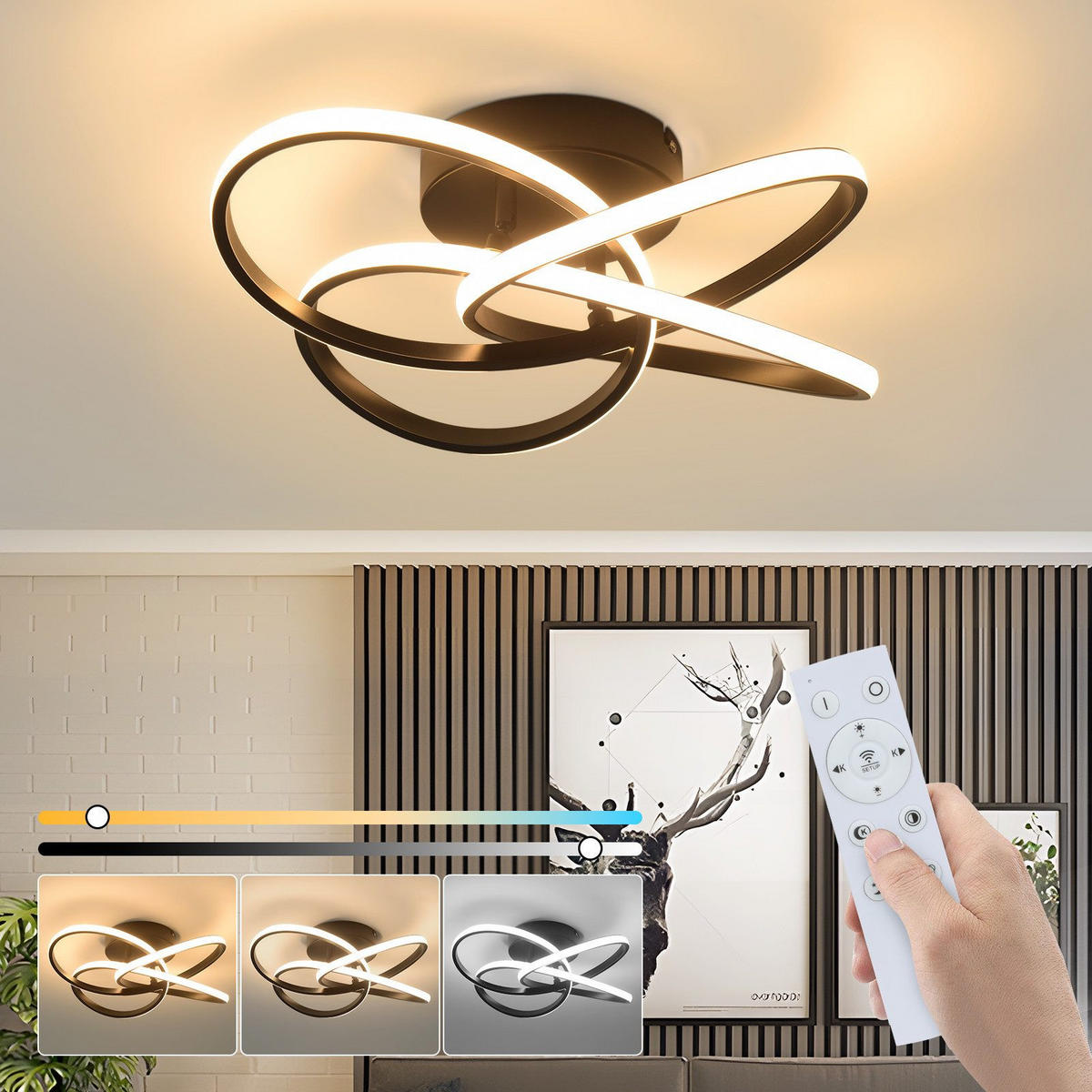 LED DECKENLEUCHTE FRANZISKA II 42/45/16 cm - Schwarz, Metall (45/42/16cm) - Nettlife