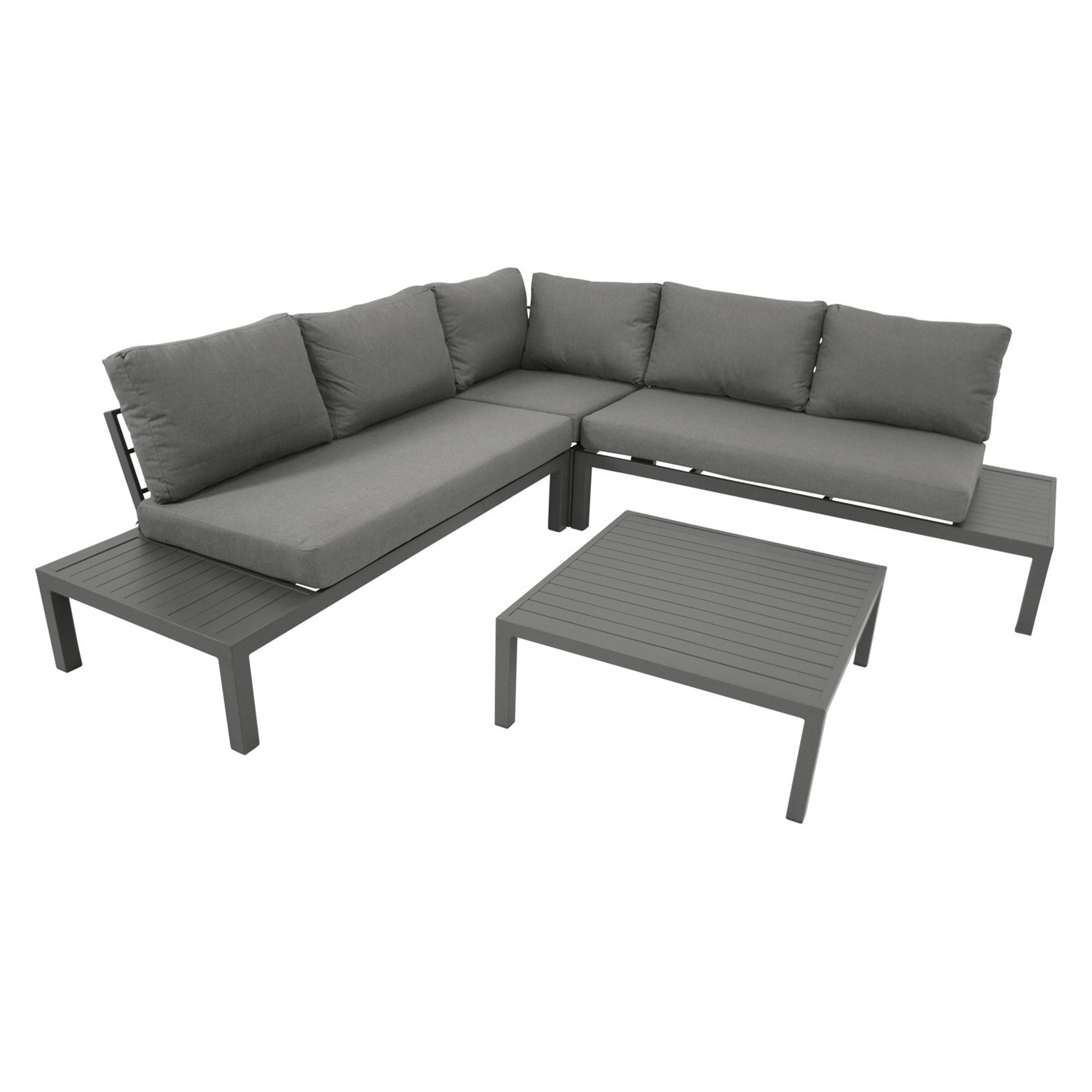 LOUNGE-SET Solihull - Sitzgruppe 4-teilig aus gebürstetem Aluminium, Tischplatte und Armlehnen aus Kunstholz dunkelgrau - Grau, Metall - TPFGarden