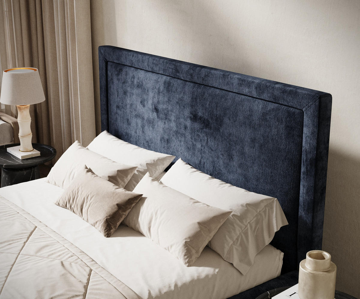 POLSTERBETT Ordina Marineblau 180/200 cm im Chenille-Stoff - Schwarz/Naturfarben, Holz/Holzwerkstoff (180/200cm) - Maison de Reve