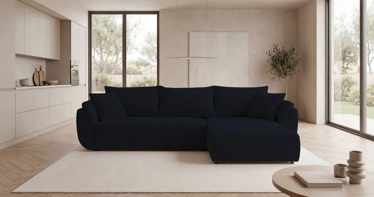 ECKSOFA SYDNEY rechts schwarz Cord Poso 135 - Schlaffunktion, Bettkasten - Schwarz, Textil (280/175cm) - Cornero
