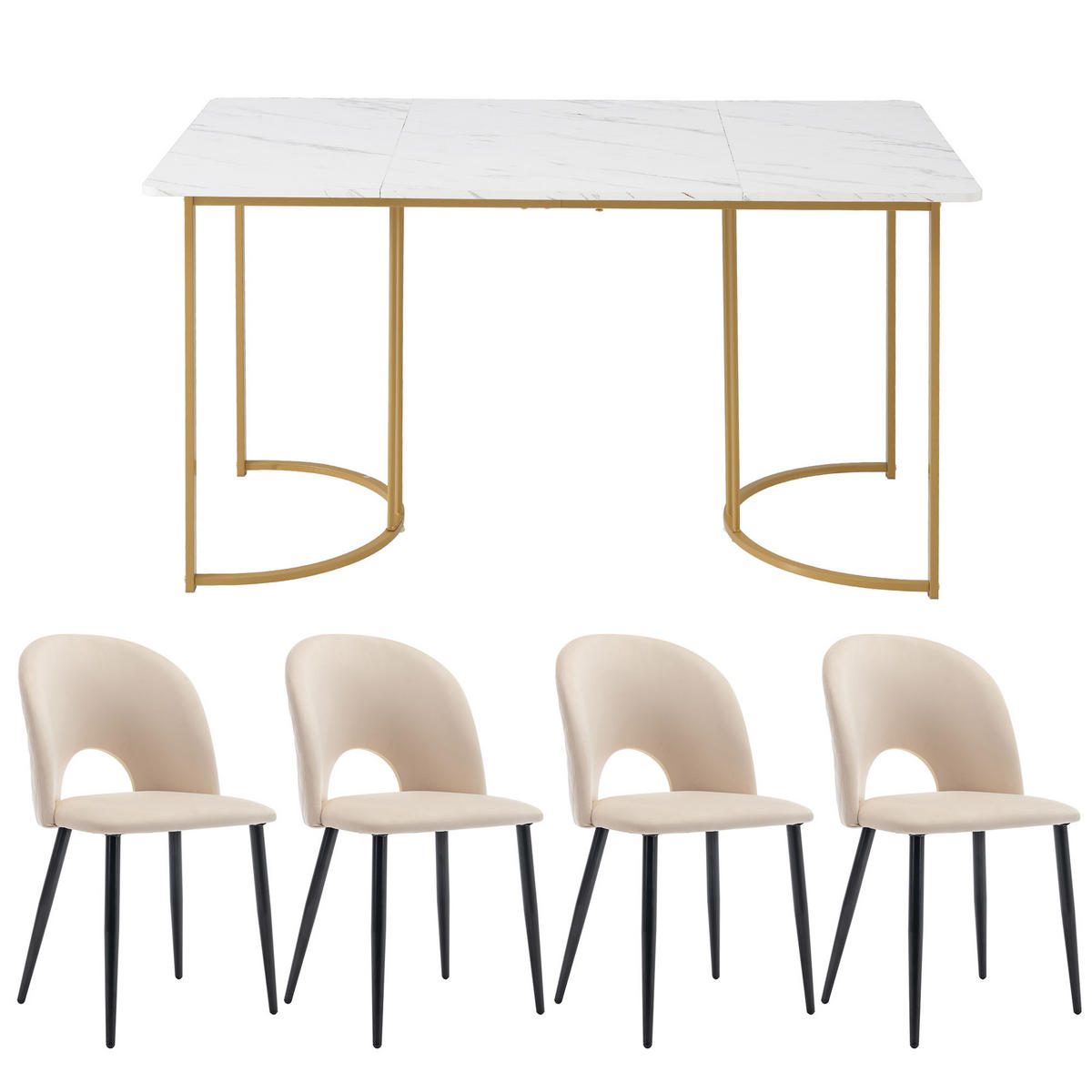 JÍDELNÍ SET MDF 4 Židle Bílý Béžový 140x80cm - béžová, textil (140/75/80cm) - FLIEKS
