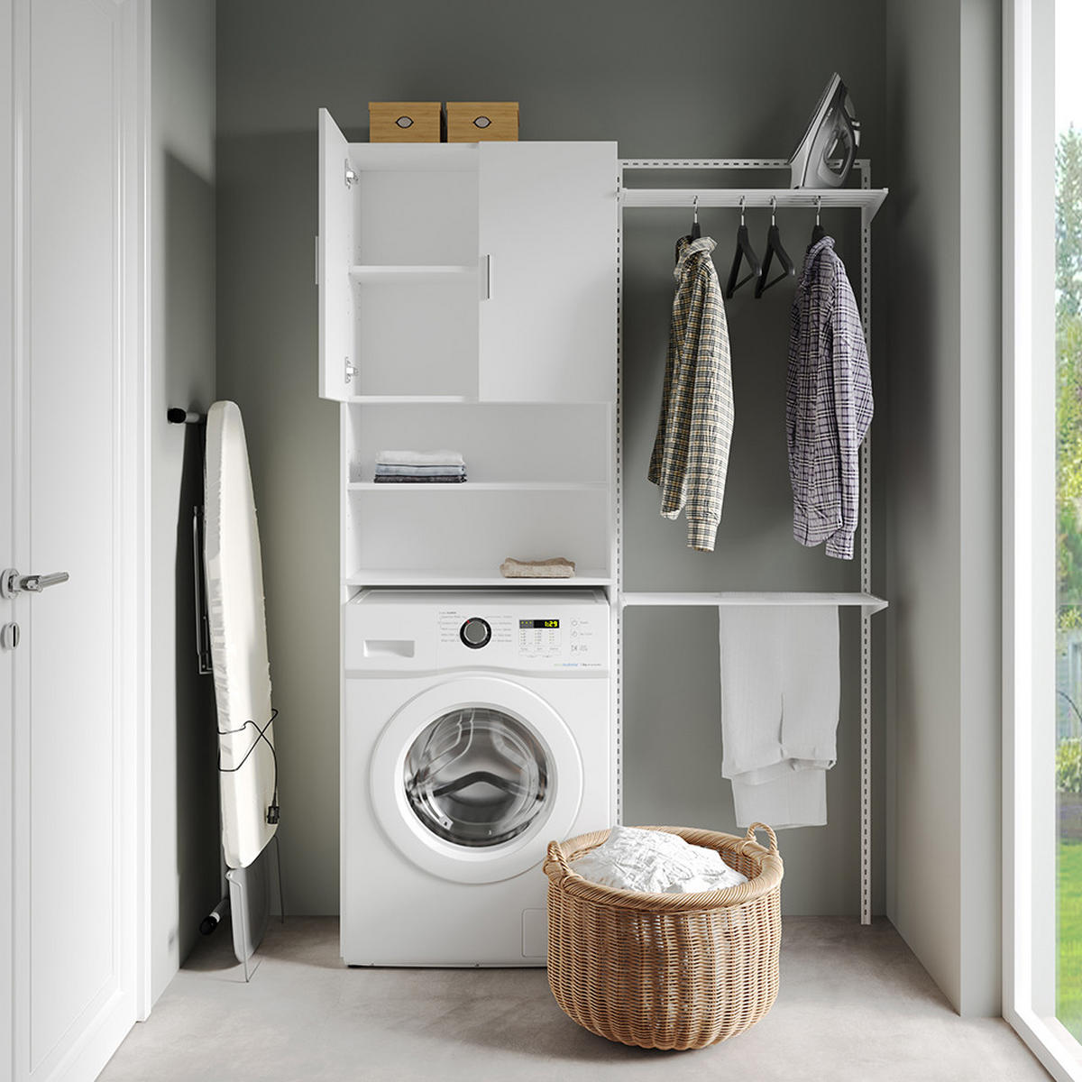 WASCHMASCHINENSCHRANK Martha Weiß 64 x 190 cm mit 2 kurzen Türen - Weiß, Holzwerkstoff (64/190/26cm) - Vicco