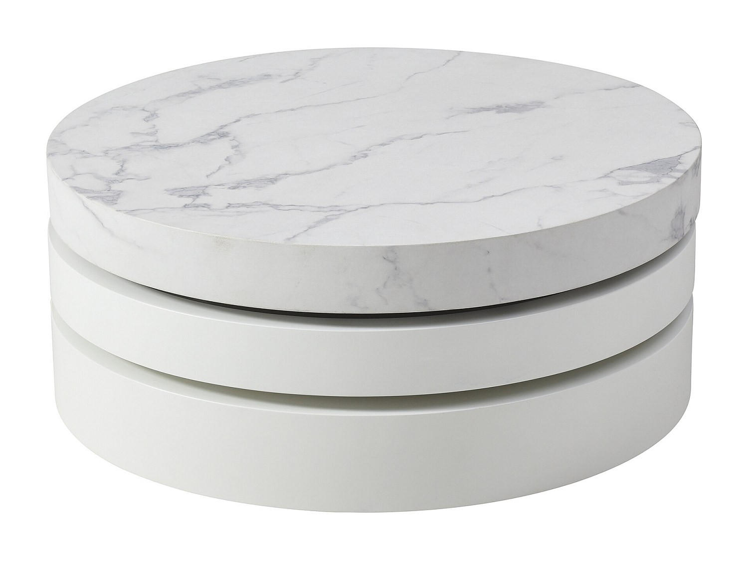 COUCHTISCH rund - drehbar - 1 Ablagefach - MDF - Marmor-Optik Weiß & Weiß lackiert - JANITA - Weiß, Holz (80/80/32.5cm) - Vente-Unique