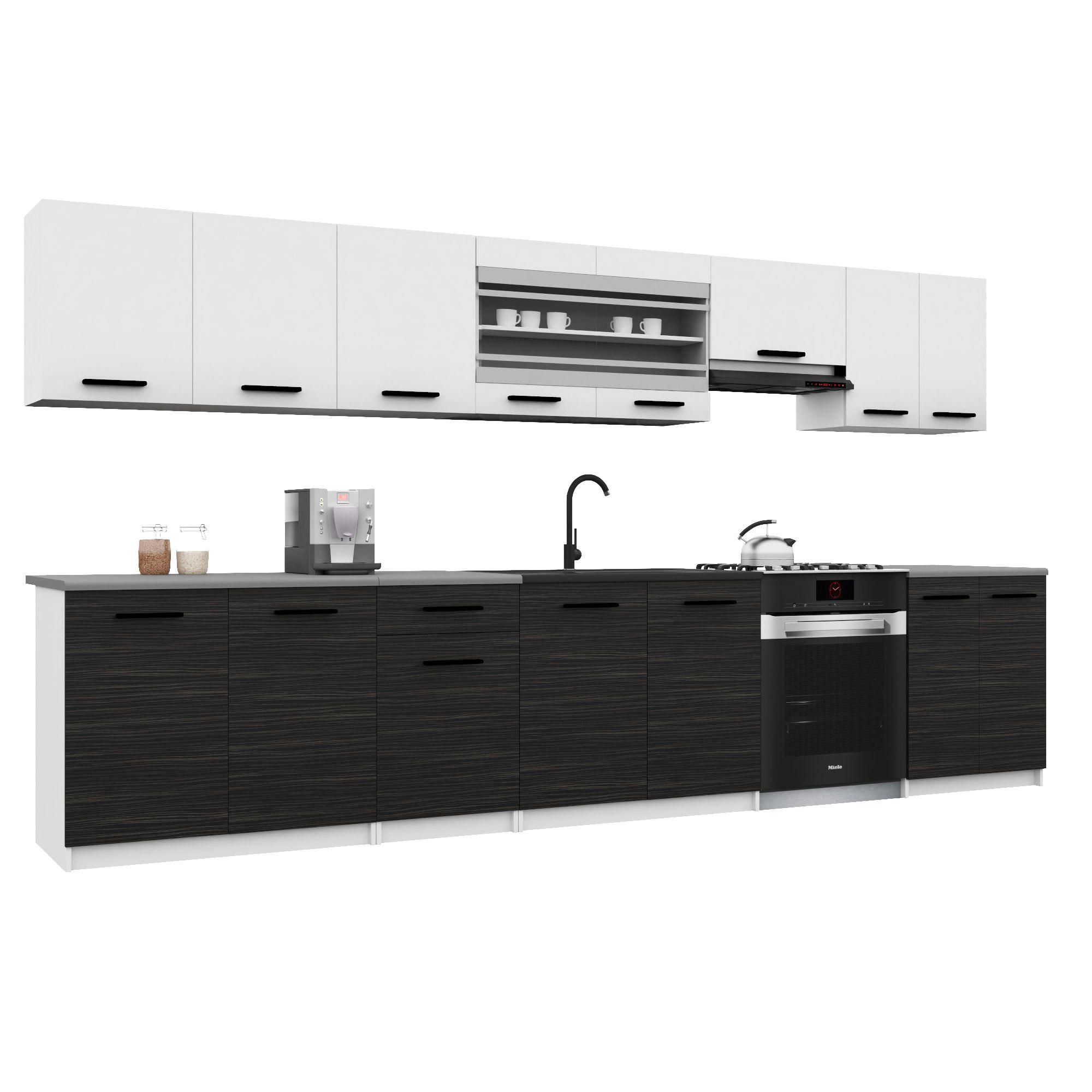 B BELINI GROUP KUCHYŇSKÁ LINKA Italia 3 320 cm, s pracovními deskami, Bílo-ebenová matná