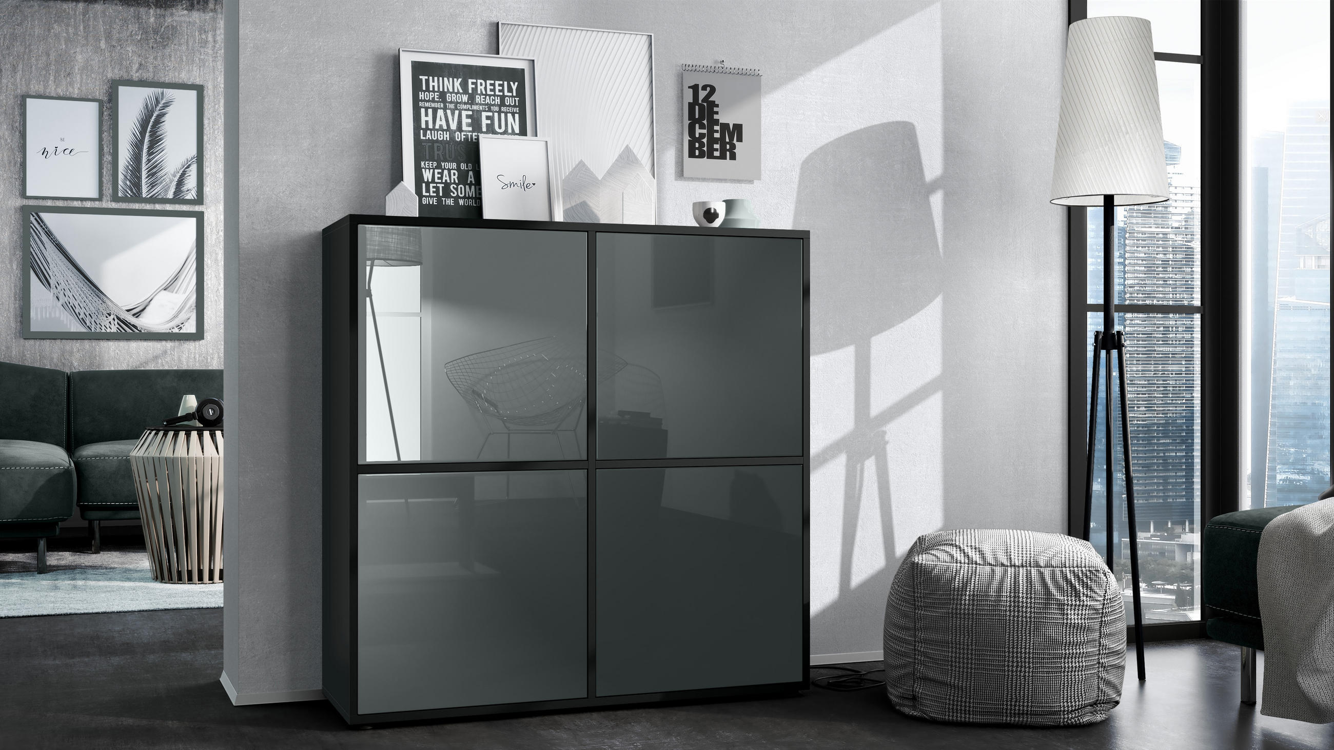 HIGHBOARD Cuba Türen in Grau Hochglanz - Grau, Holzwerkstoff (104/105.5/35.5cm) - Vladon