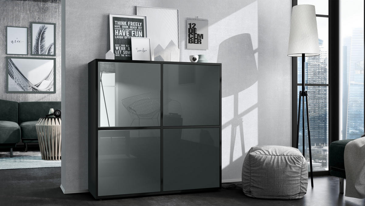 HIGHBOARD Cuba Türen in Grau Hochglanz - Grau, Holzwerkstoff (104/105.5/35.5cm) - Vladon