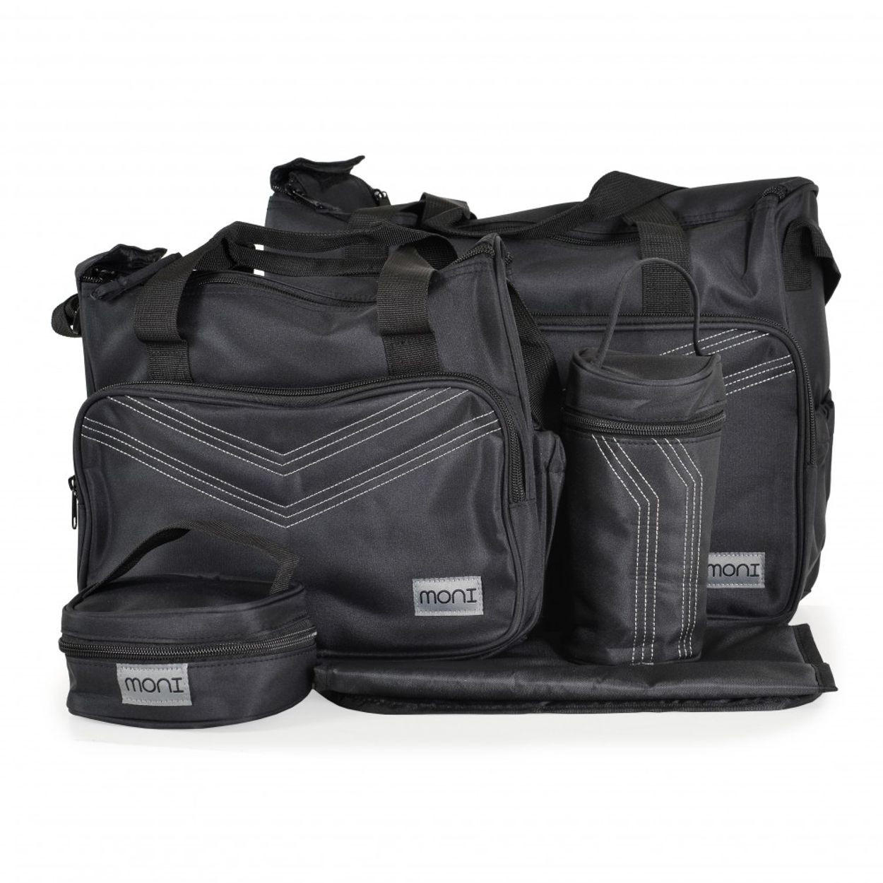WICKELTASCHE Stella schwarz 3-teiliges Set, Isoliertasche, Wickelunterlage, Schultergurte, Fächer - Schwarz, Textil (16/29/16cm) - Moni