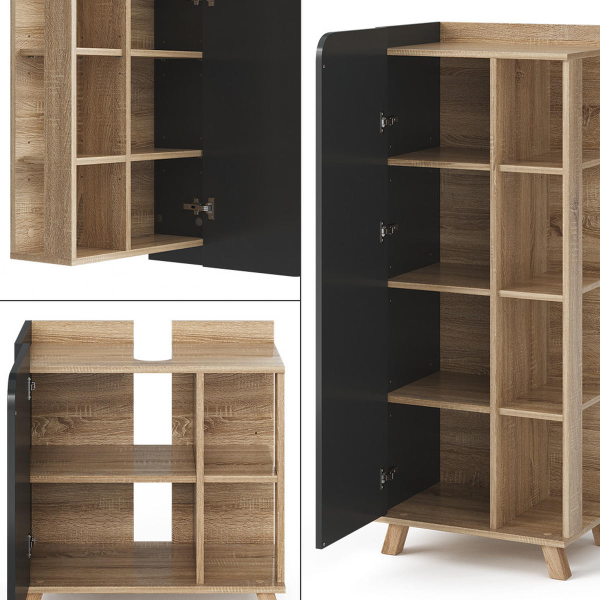 BADMÖBEL-SET Karen Sonoma 5 Teile - Anthrazit, Holzwerkstoff (60/65/35cm) - Vicco