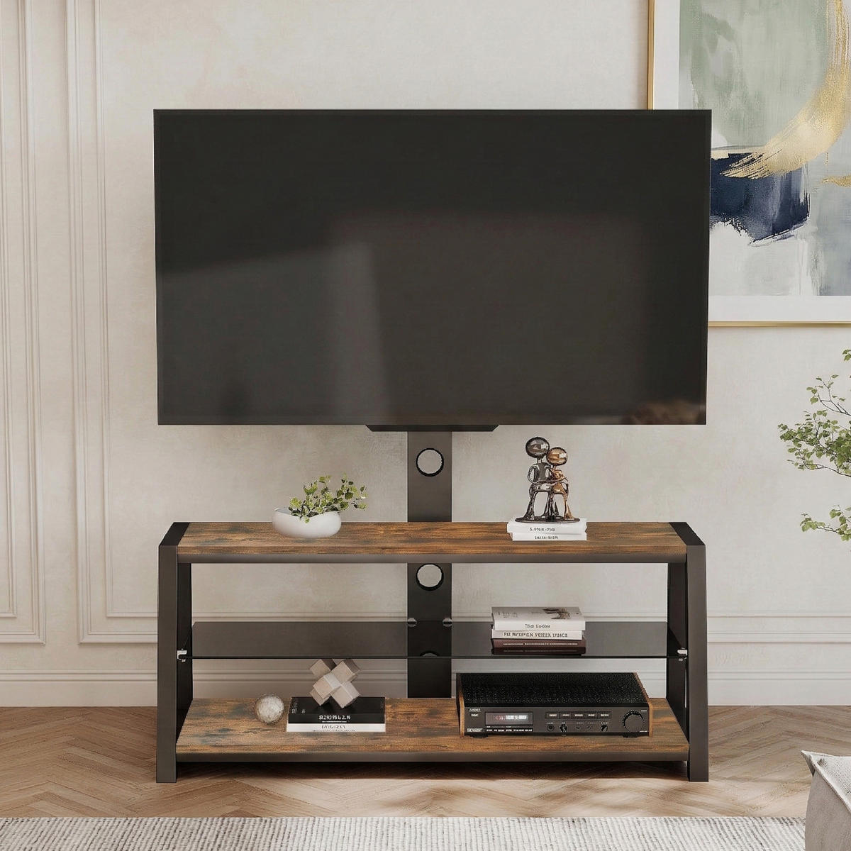 TV-LOWBOARD 116/42/125 cm mit Kabeldurchlass und höhenverstellbarem TV-Ständer - Braun, Holzwerkstoff (116/125/42cm) - BEAOK