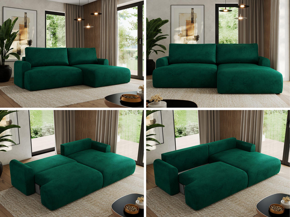 ECKSCHLAFSOFA TONO L Dunkelgrün Velvet - rechts - Dunkelgrün/Schwarz, Kunststoff/Textil (150/260cm) - MKS