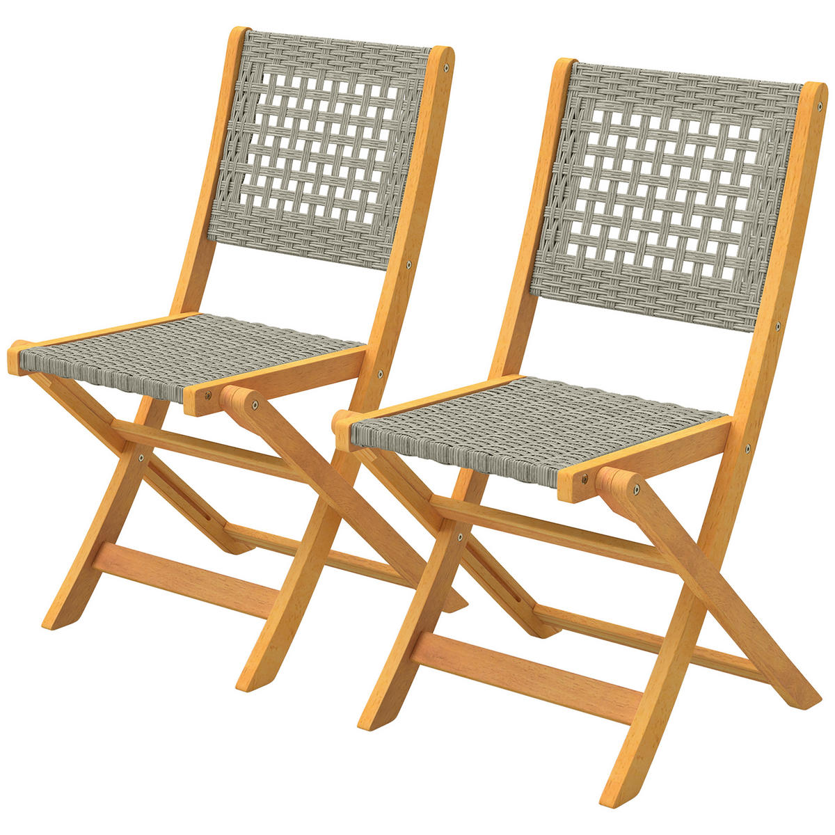 GARTENSTÜHLE DE-07600 2er-Set, klappbar aus Massivholz & Polyrattan - Grau, Holz/Kunststoff (47.5/88/56cm) - ComfortXL
