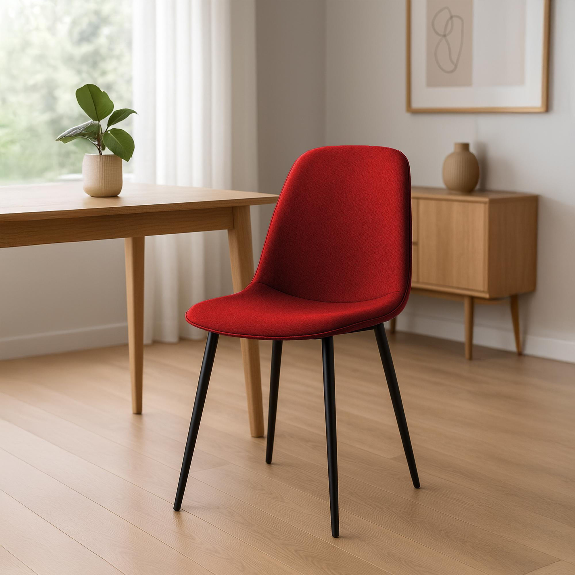 ESSZIMMERSTUHL 2er Set Stoff Rot - Rot/Schwarz, Textil/Metall (45/88/54cm) - CLP