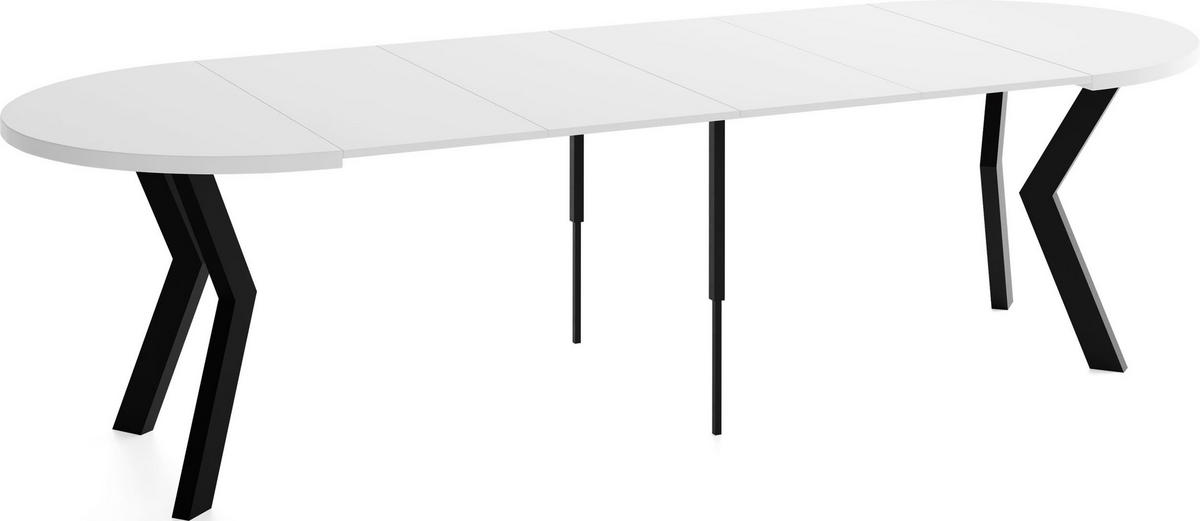 ESSTISCH Savio rund ausziehbar verlängerbar XXL, Weiß 100-300/100/77 cm - Schwarz/Weiß, Holz/Holzwerkstoff (100/100/77cm) - WFL GROUP