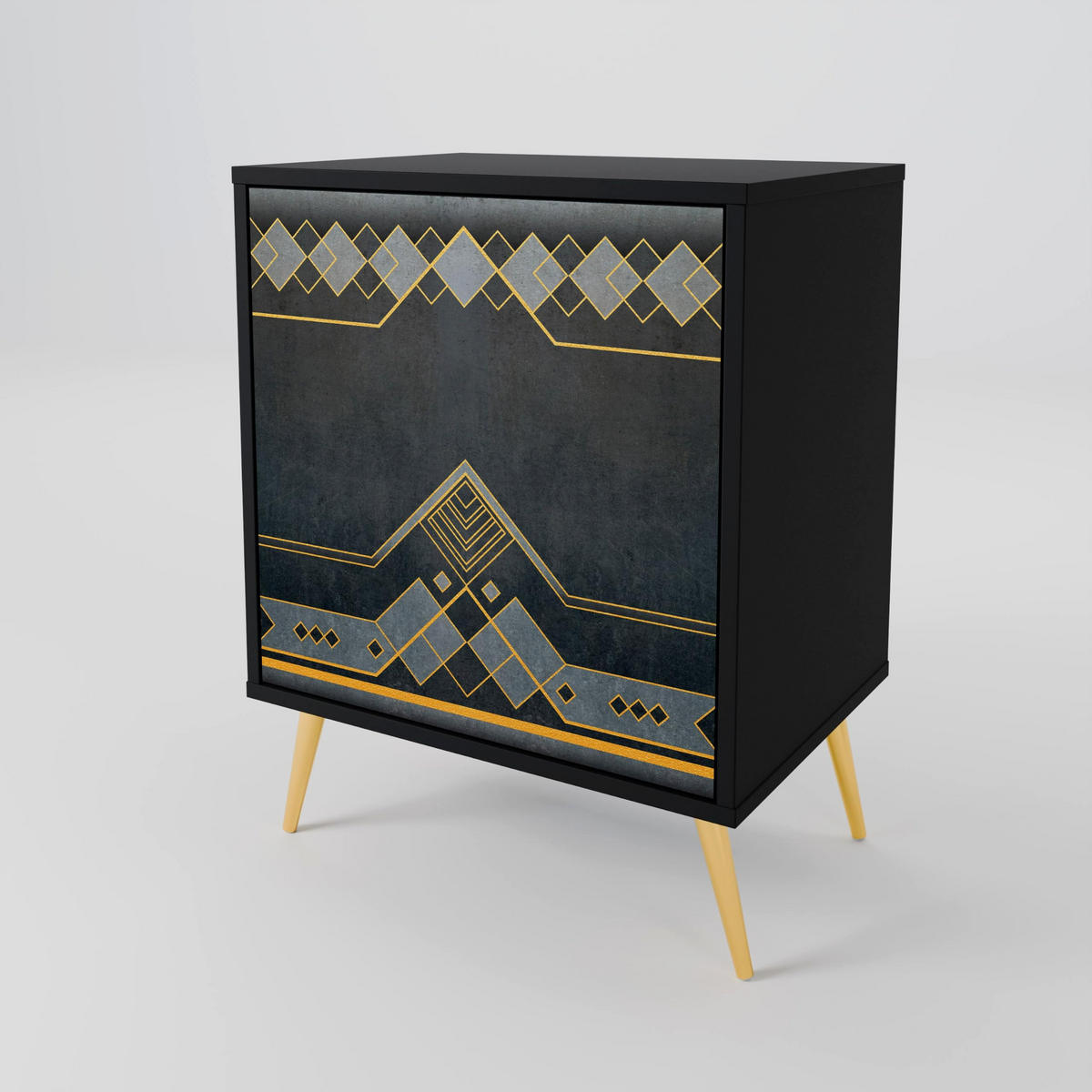 SIDEBOARD ROYAL ORDINARINESS, Schwarz, 57,5x42x72,5 cm, Schwarze Metallfüße - Multicolor/Schwarz, Holzwerkstoff/Metall (57.5/72.5/42cm) - SpaceRebels