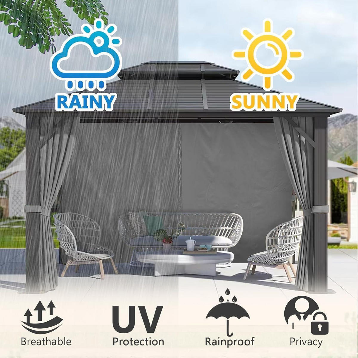PAVILLON-SEITENWAND Set 4-teilig Grau 300x224 cm - Grau, Textil (300/224/300cm)