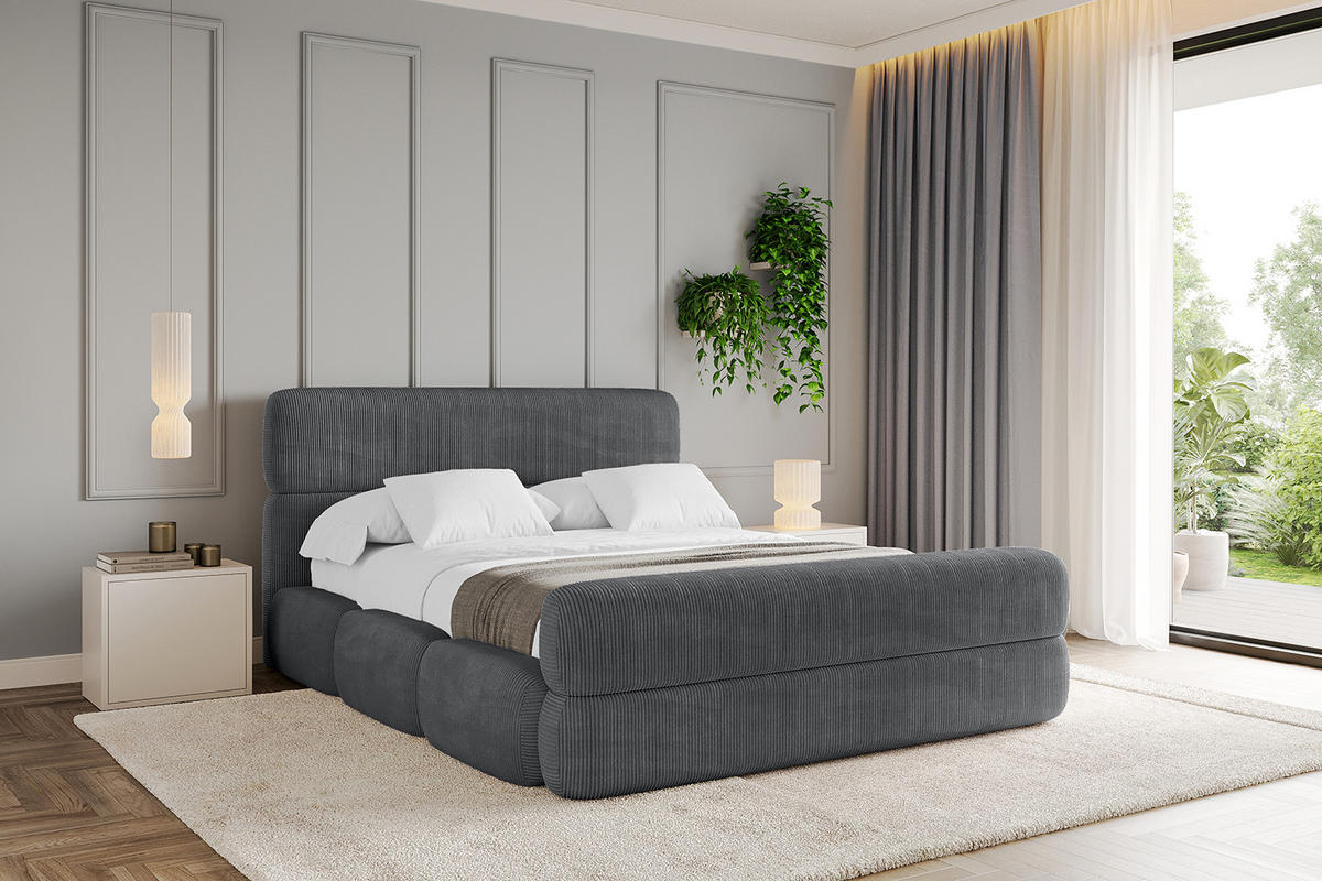 POLSTERBETT mit Bettkasten, Fußteil und Lattenrost, Bett mit Matratze H3/H4 - ELVA-Z 180x200 Dunkelgrau - Anthrazit, Holzwerkstoff/Textil (180/200cm) - ALTDECOR