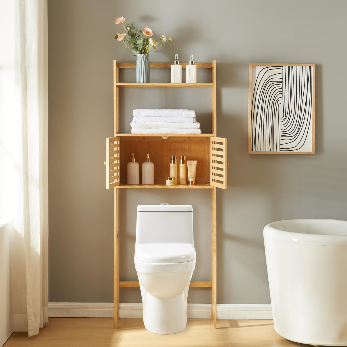 TOILETTENREGAL Haugesund - Naturfarben, Holz (60/157.5/25.5cm) - [en.casa]