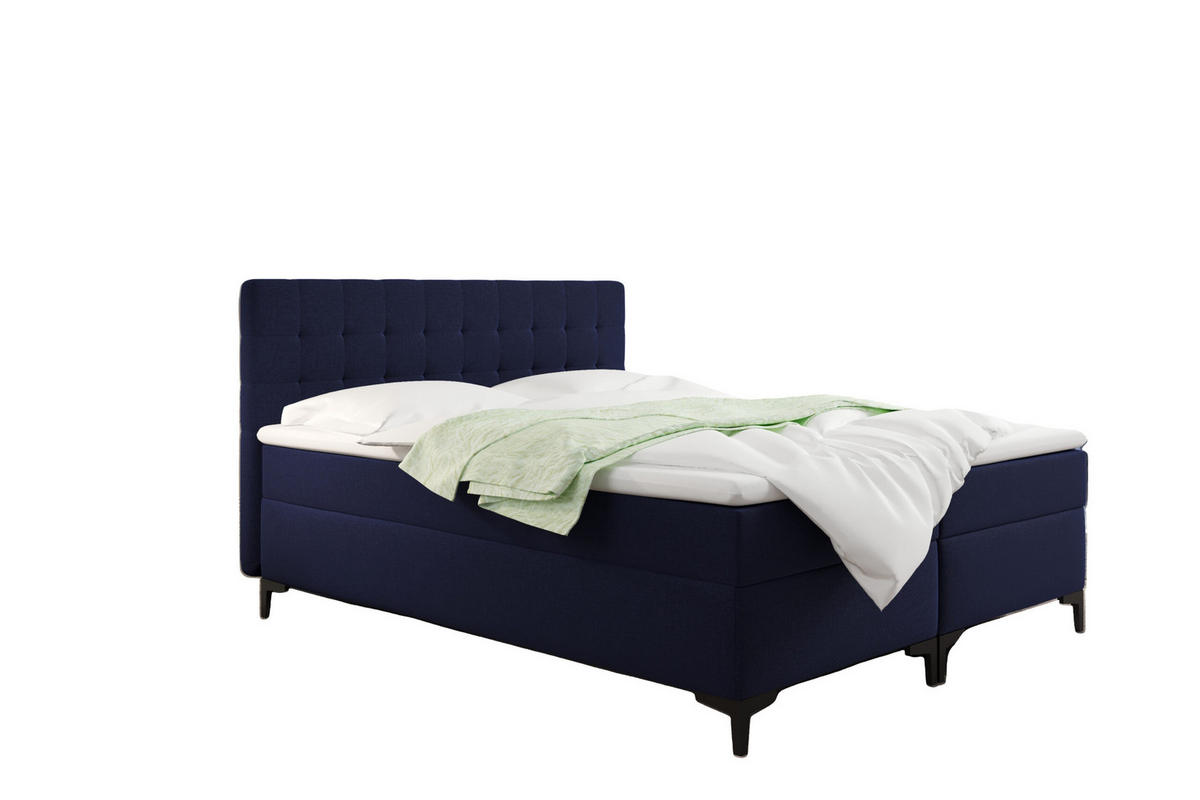BOXBETT Mit Bettkasten Denver Stoff Muna Marineblau 160x200 cm H3-Bonell - Dunkelblau, Holz (160/200cm) - Kaiser Möbel