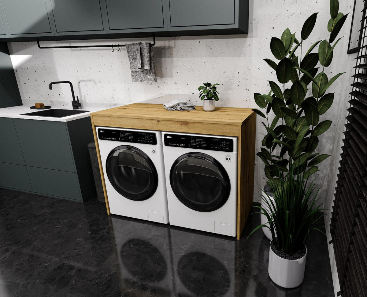 WASCHMASCHINENSCHRANK für Waschmaschine & Wäschetrockner Natur 129/97/61 - Eiche Artisan, Holzwerkstoff (129/97/61cm) - RAUMHIRSCH FURNITURE