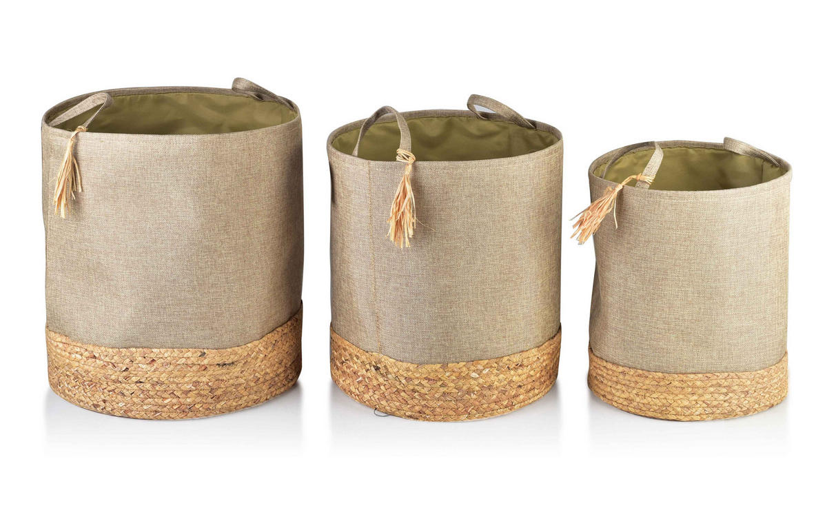 KORB Amparo 3er Set beige 42/42/46cm Stoff - Beige, Kunststoff (42/46/42cm) - Mondex