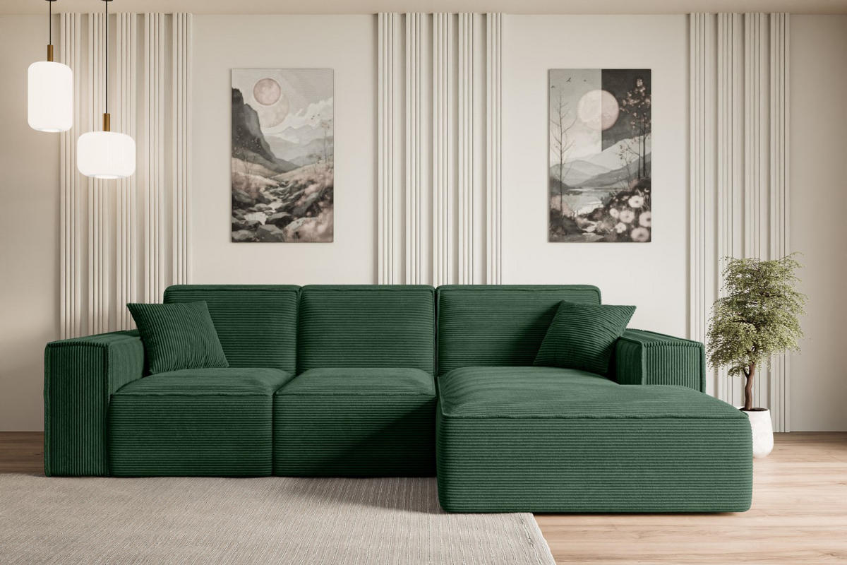 ECKSOFA Ottomane Rechts SERRA-L - 266x165x73 cm Grün Cord - Schwarz/Grün, Holzwerkstoff/Kunststoff (266/165cm) - ALTDECOR