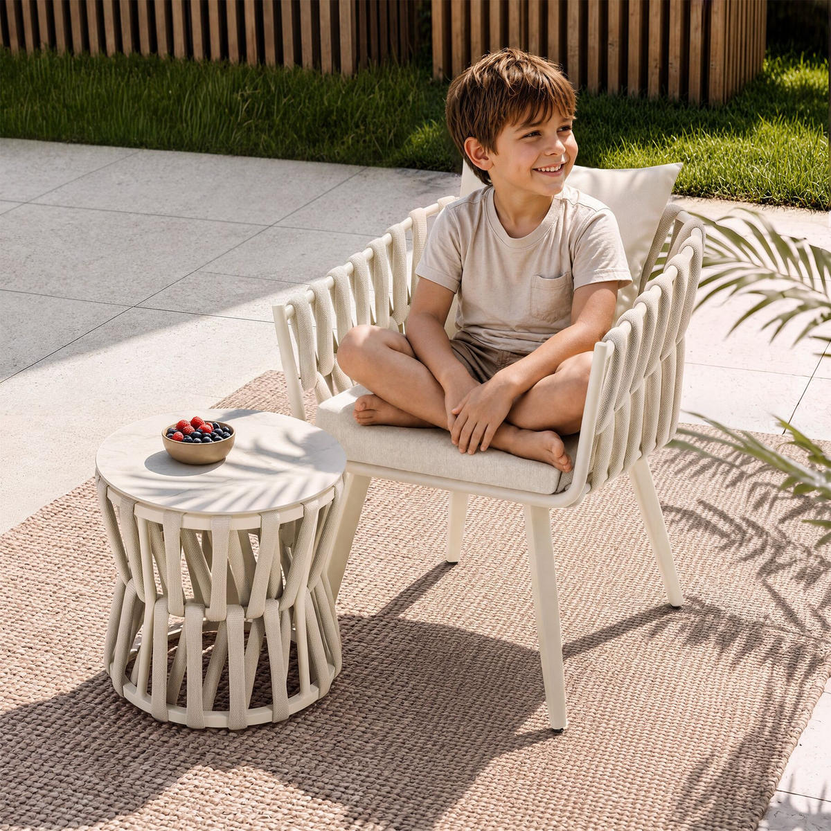 GARTENLOUNGE-SET ALUMINIUM Lugano, höhenverstellbare Kunststofffüße, Sicherheitsglasplatte, beige - Beige/Weiß, Kunststoff - tectake